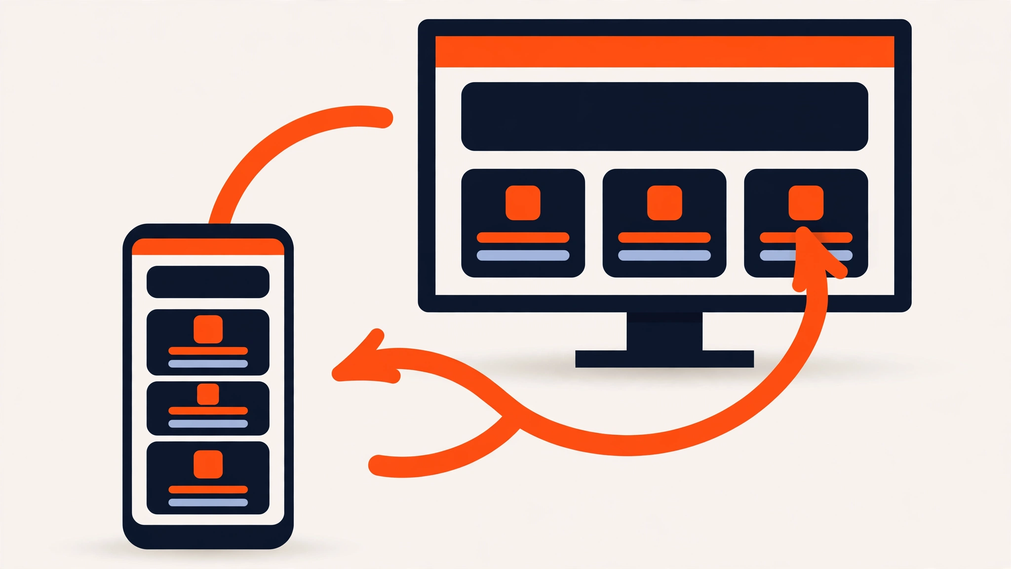 Illustration of a website adapting across smartphone and desktop screens