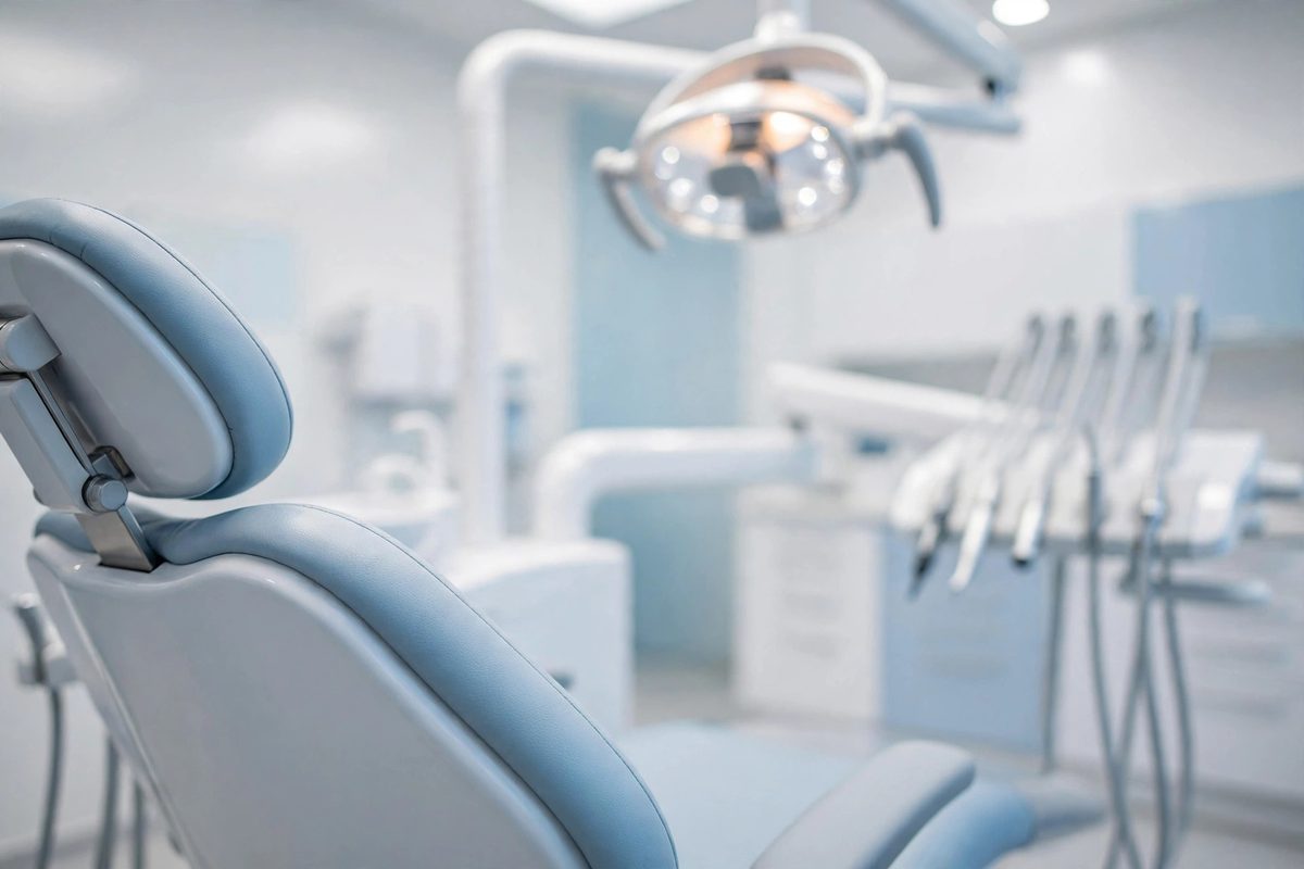 Modern dental treatment room, bright and clean