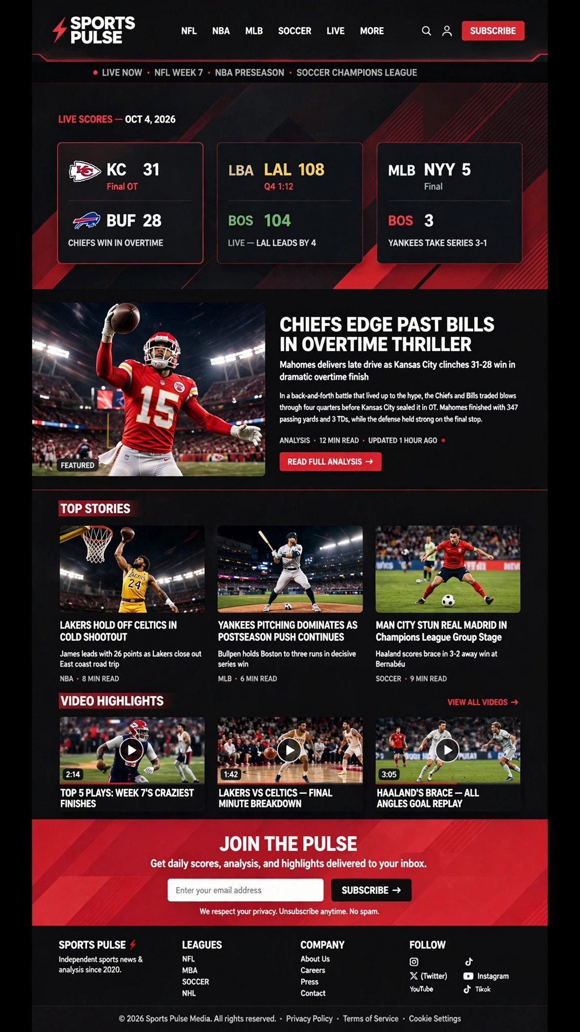 Sports News Website - CMS website concept design