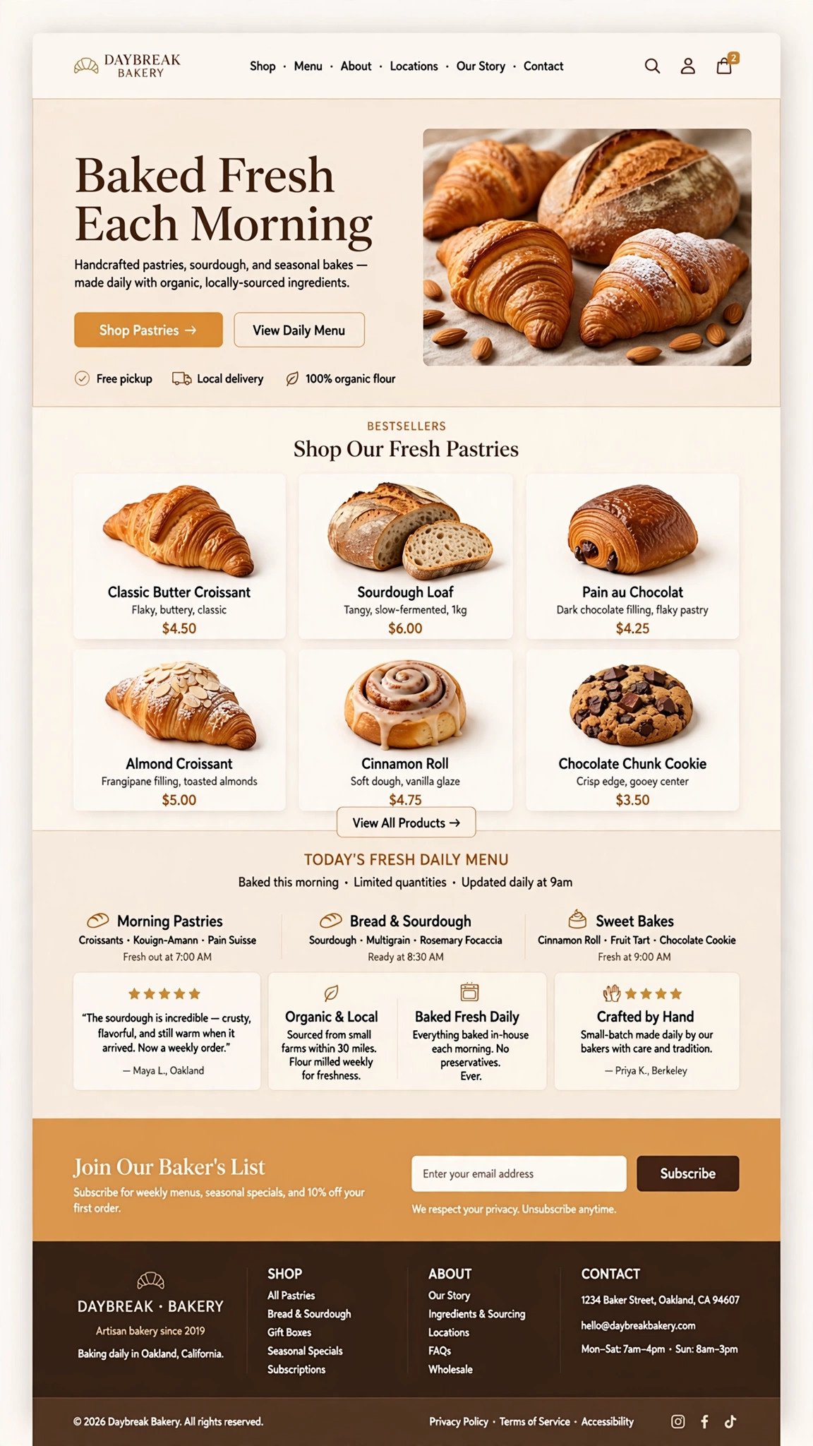 Artisan Bakery Shop - E-Commerce website concept design