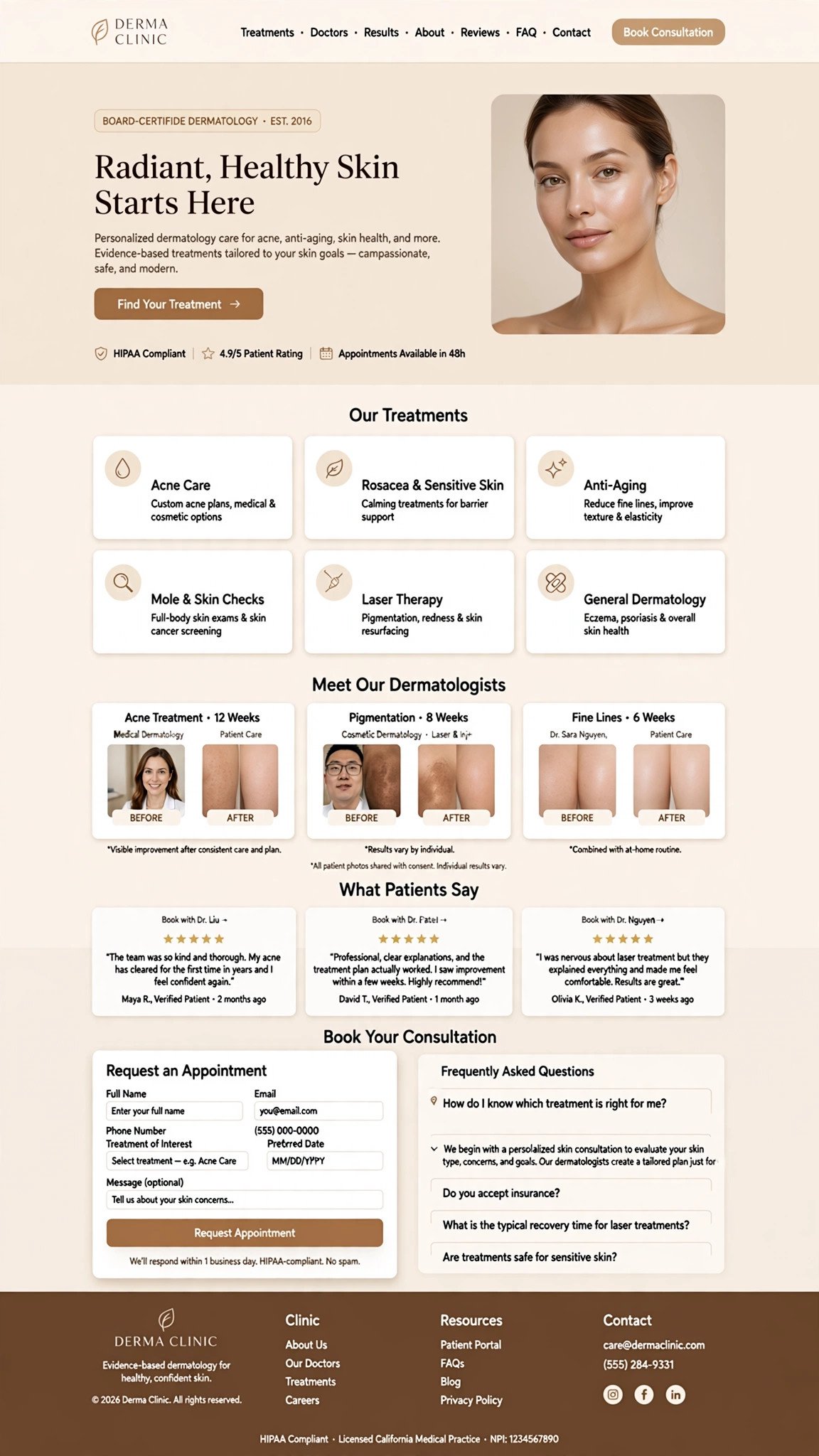Dermatology Center Website - Healthcare website concept design
