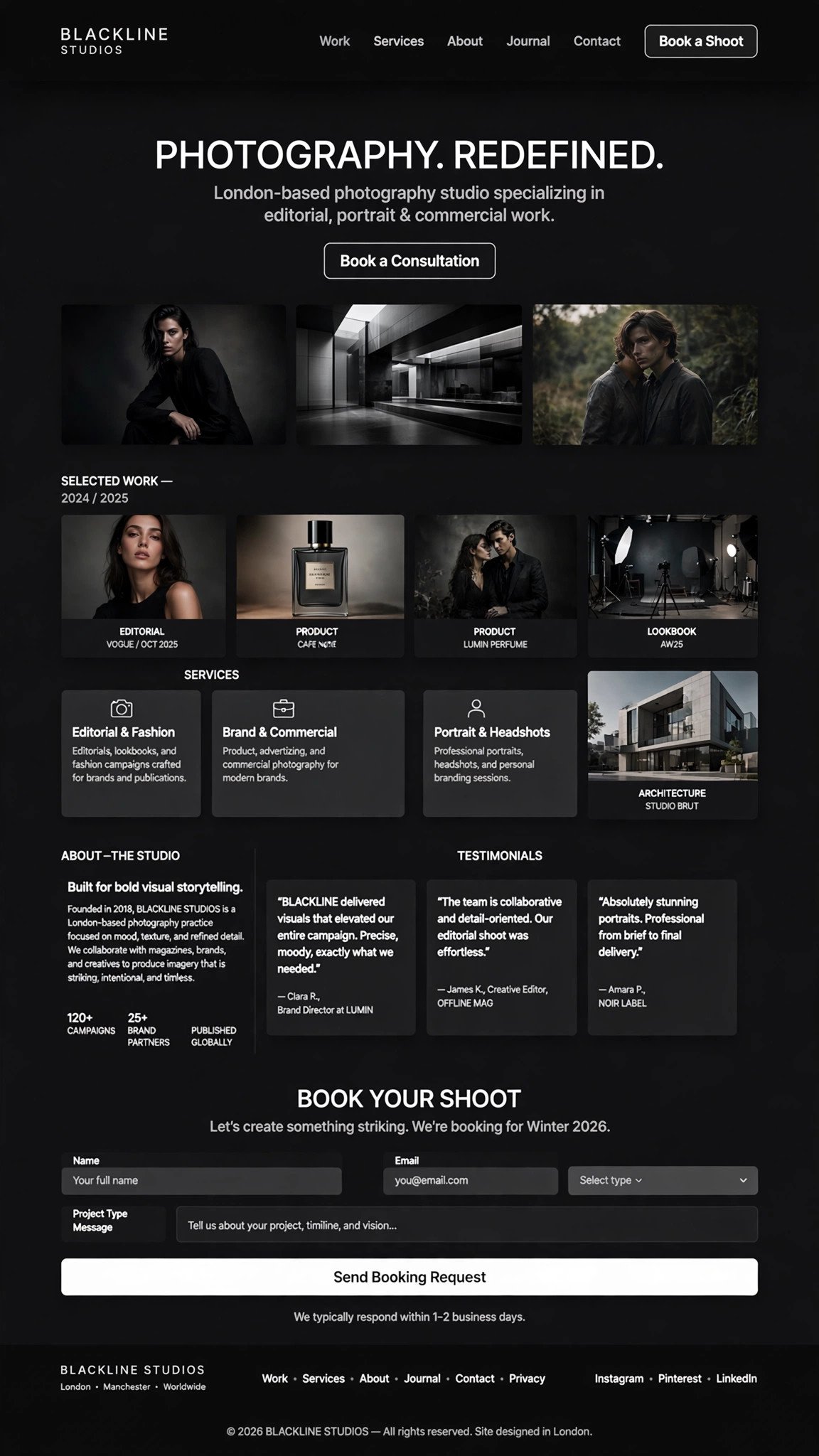 Photography Studio Website - Informative website concept design