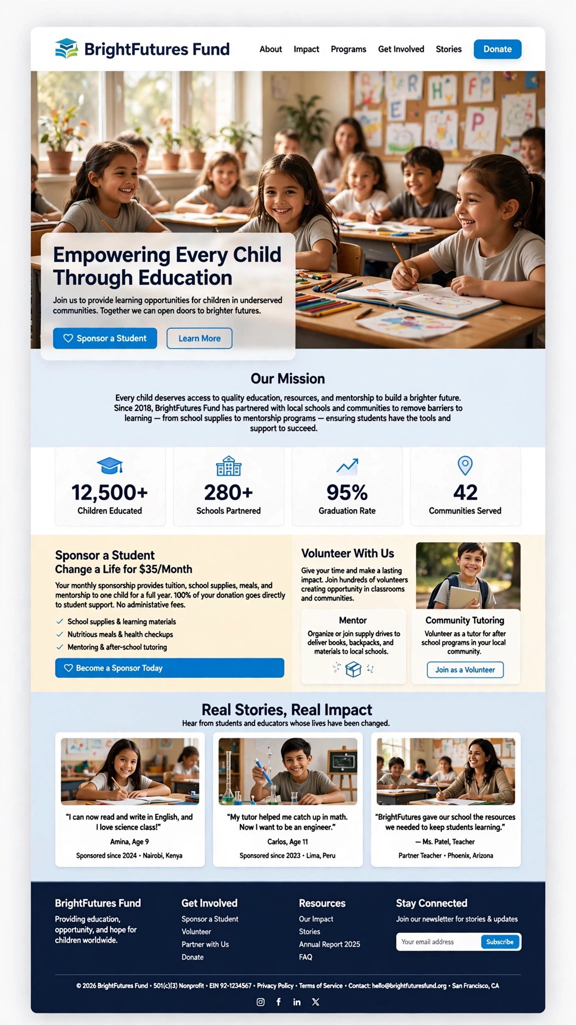 Children's Education Charity Website - Nonprofit website concept design