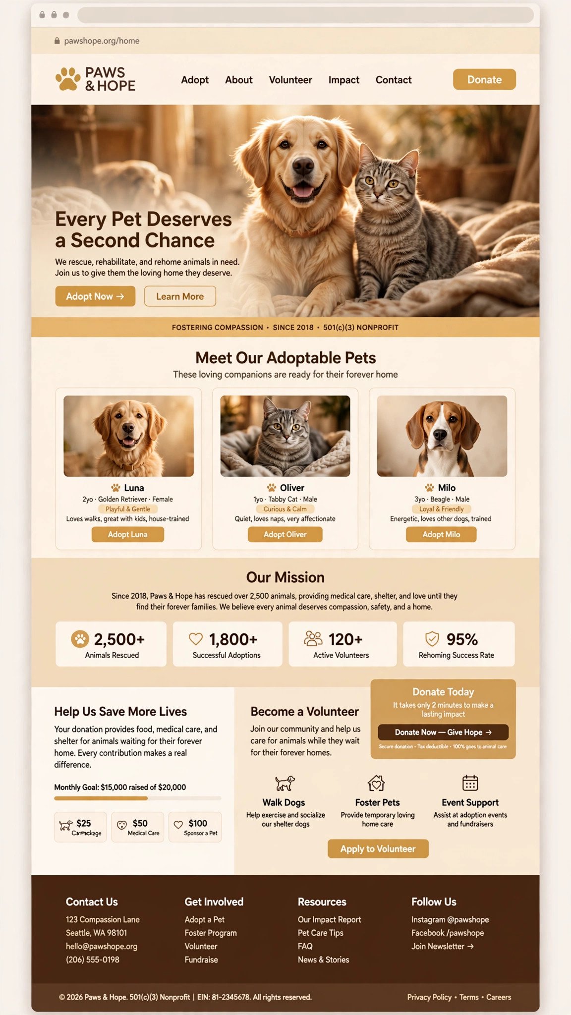 Animal Shelter Website - Nonprofit website concept design