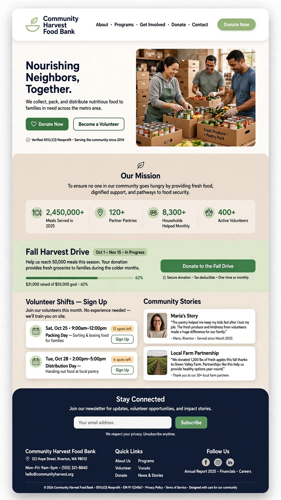 Food Bank Website - Nonprofit website concept design