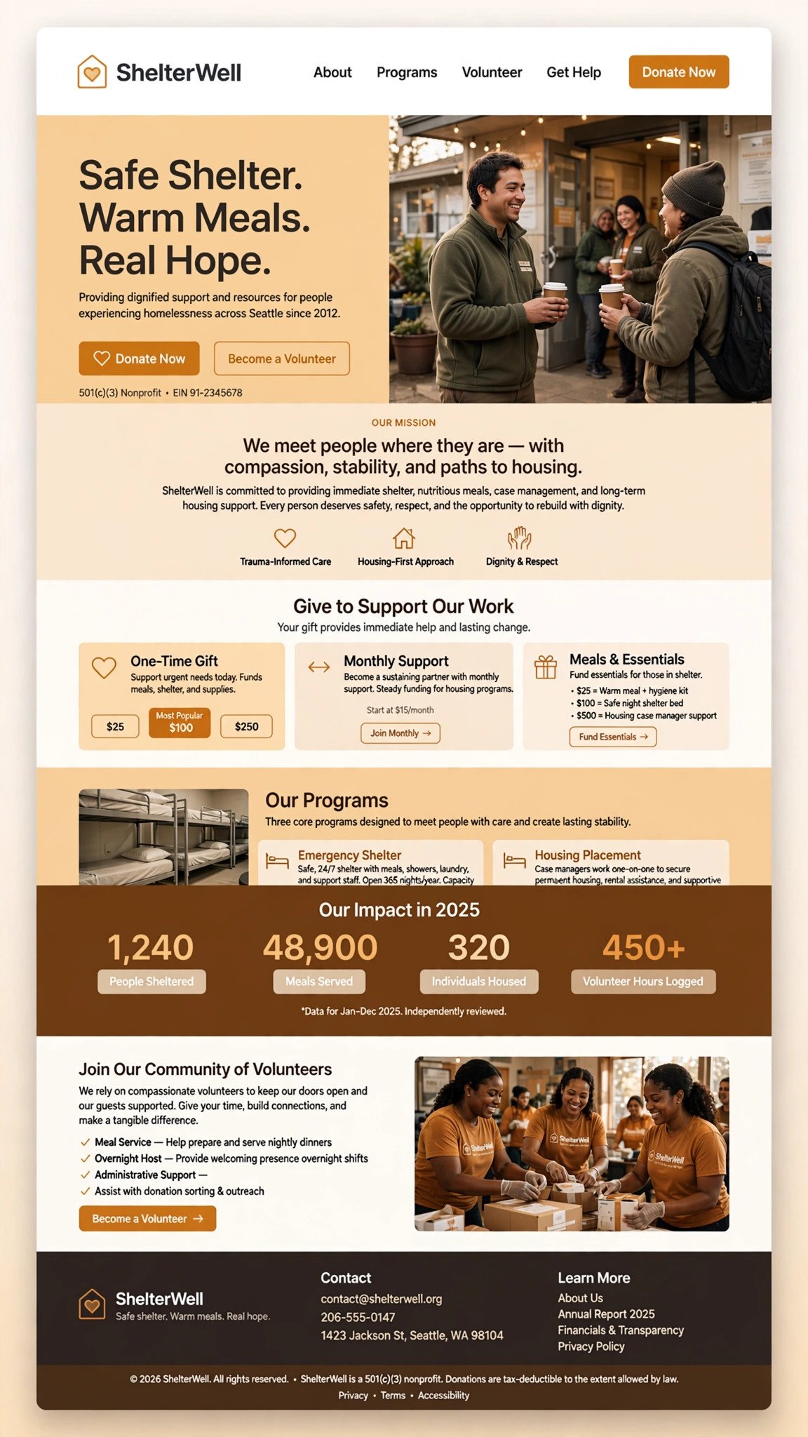 Homeless Support Website - Nonprofit website concept design