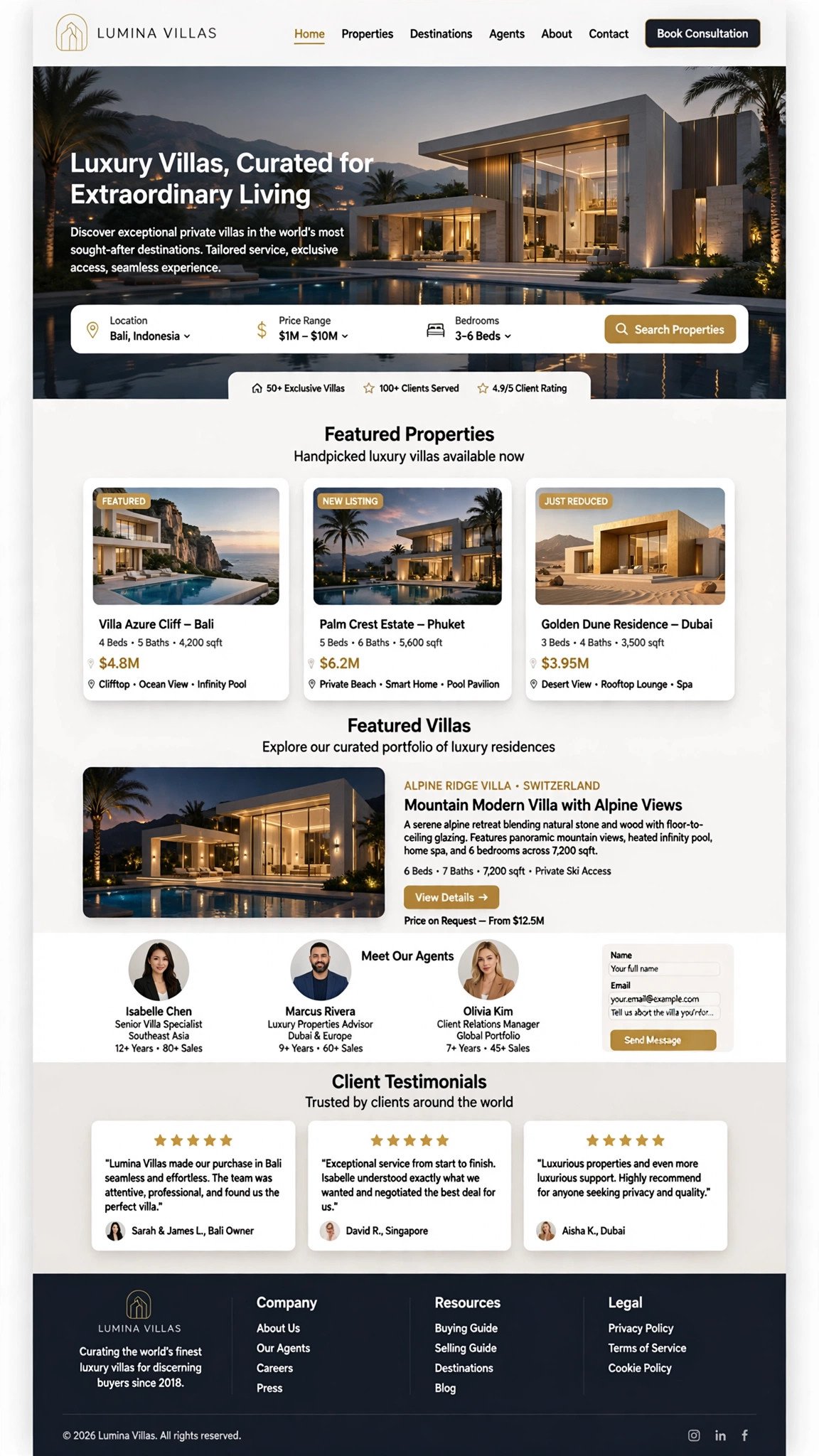 Luxury Villa Agency Website - Real Estate website concept design