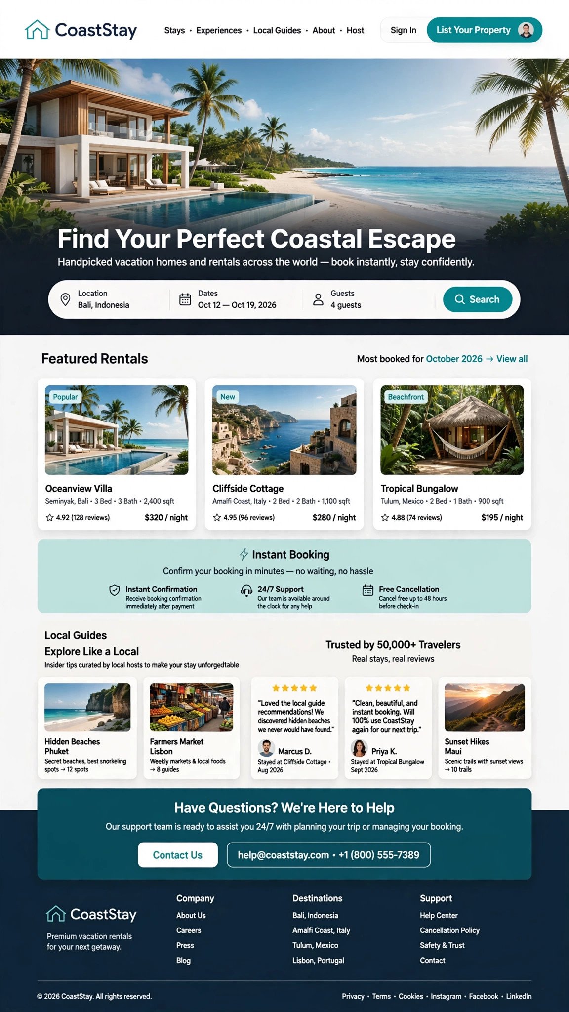 Vacation Rental Website - Real Estate website concept design