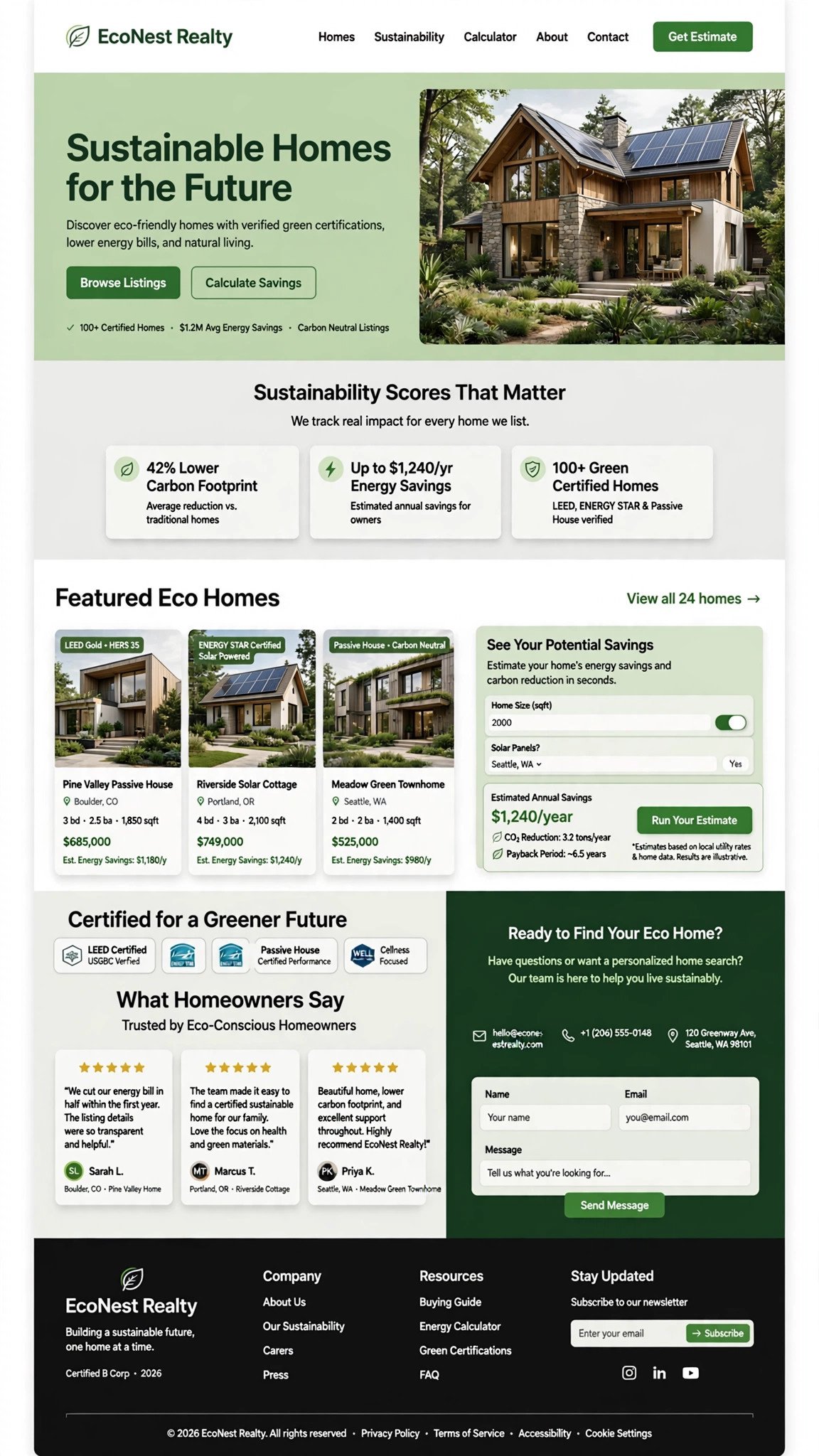 Eco-Home Website - Real Estate website concept design