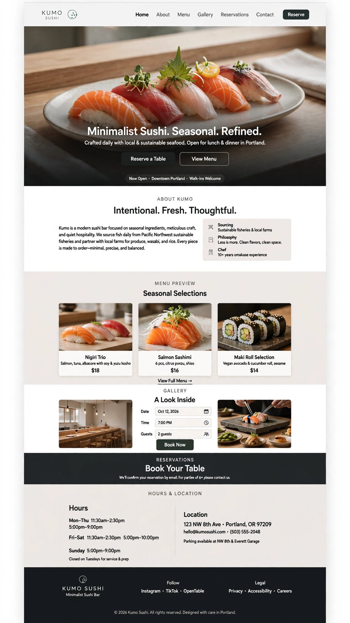 Sushi Bar Website - Restaurant website concept design