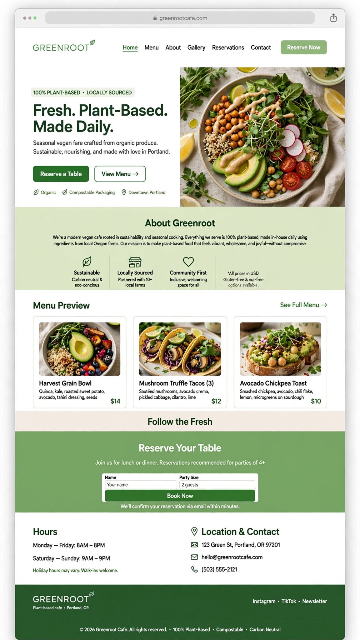 Vegan Cafe Website - Restaurant website concept design