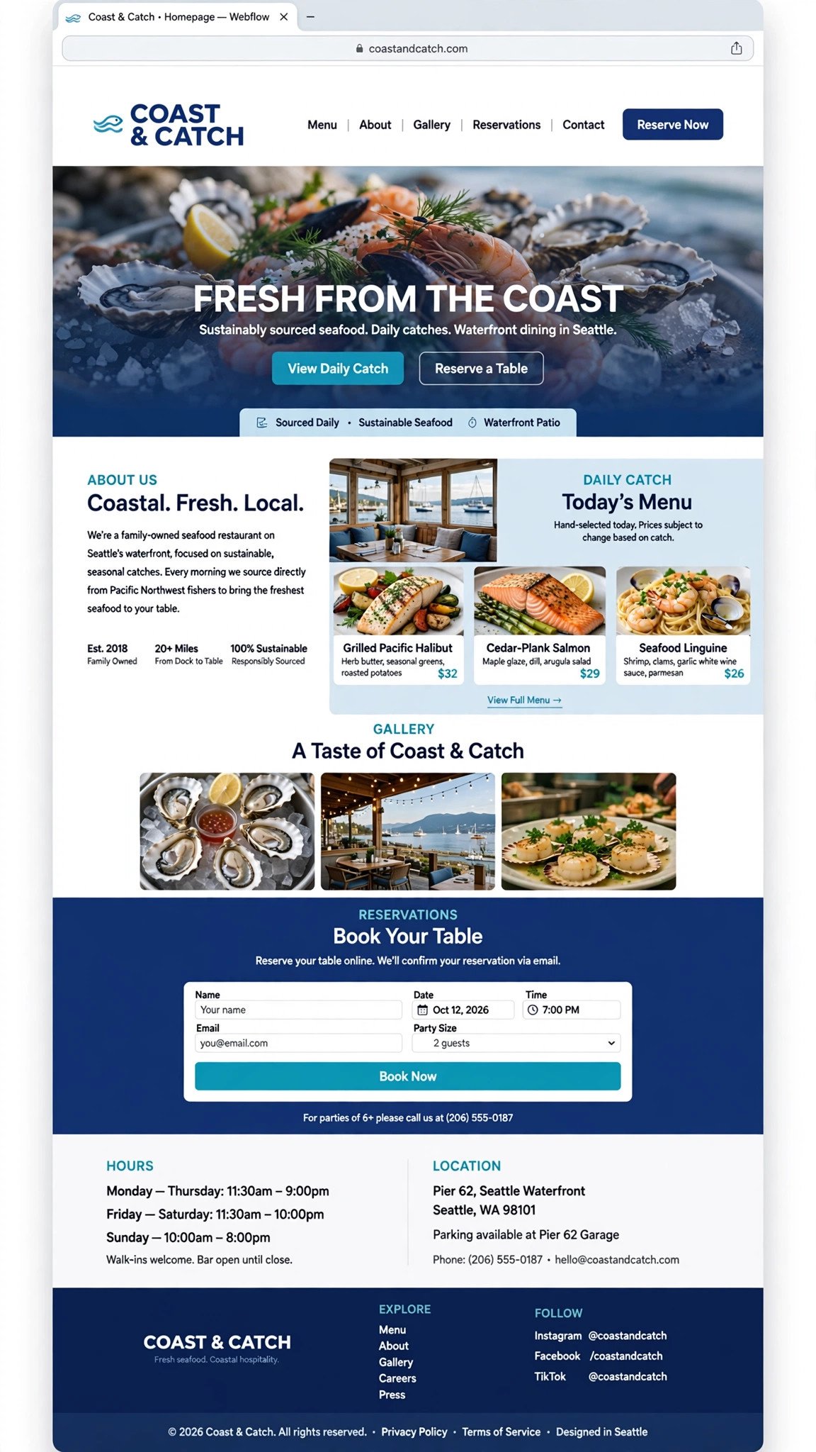 Seafood Restaurant Website - Restaurant website concept design