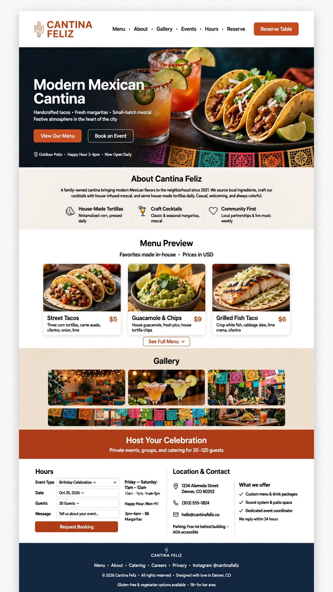 Mexican Cantina Website - Restaurant website concept design
