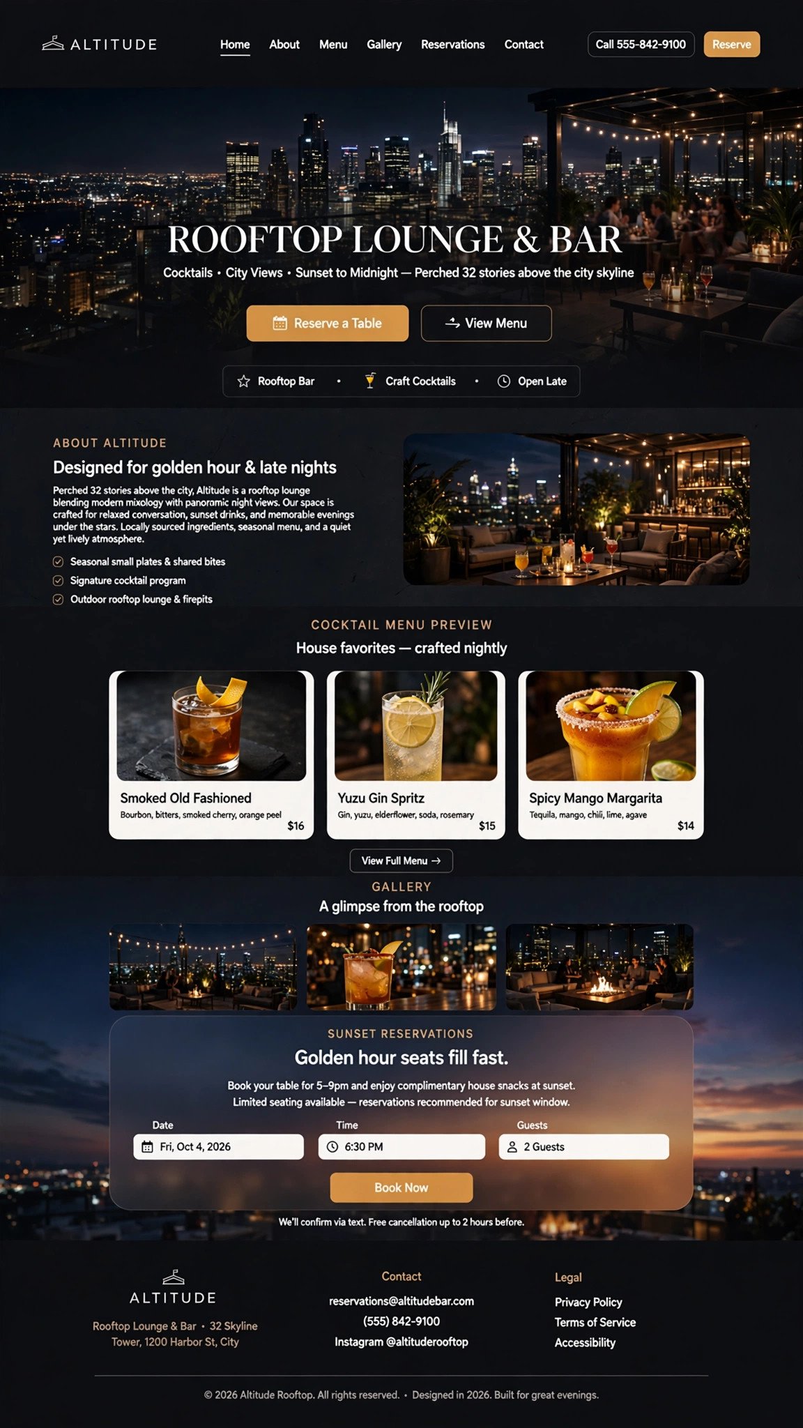 Rooftop Lounge Website - Restaurant website concept design