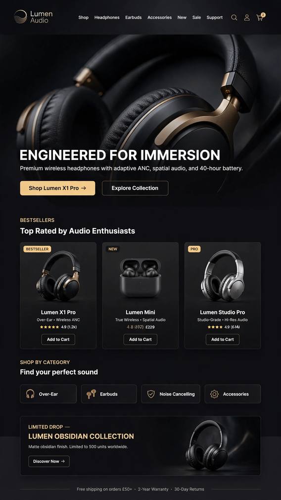 Lumen Audio - E-Commerce website design