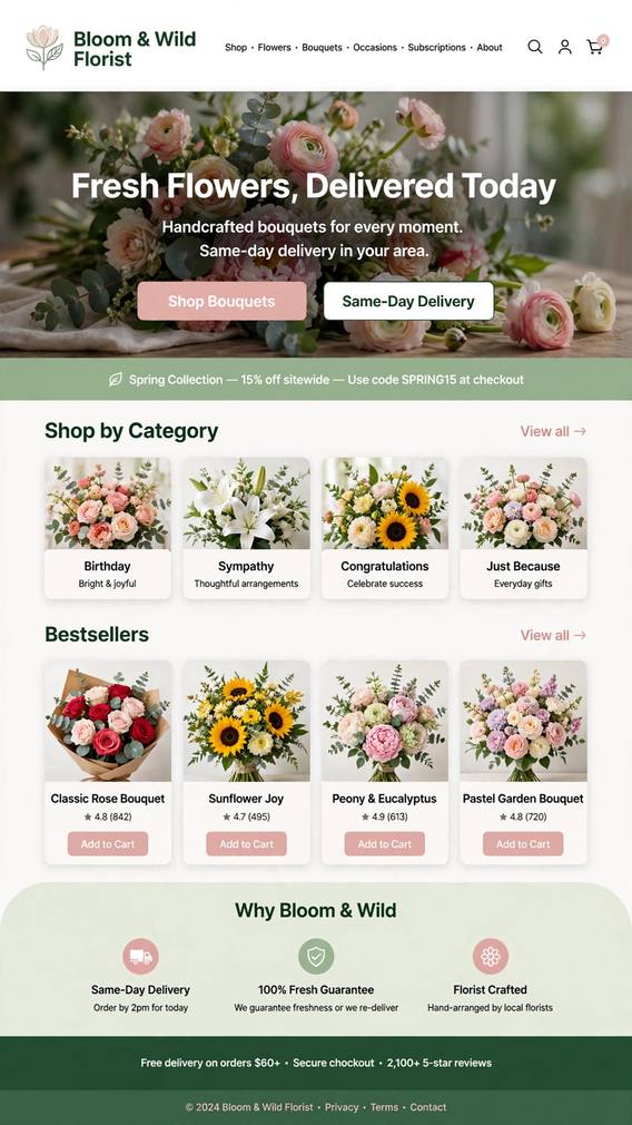 Bloom & Wild Florist - E-Commerce website design