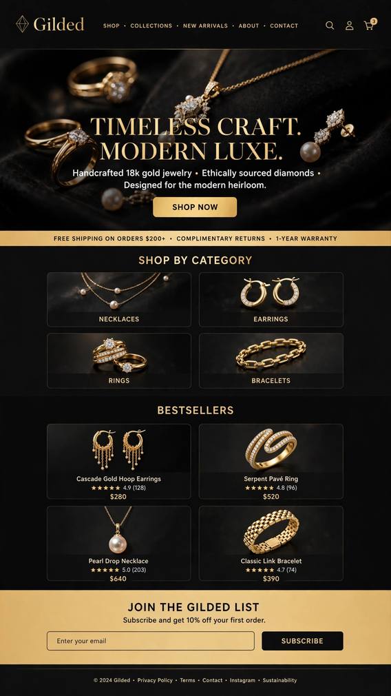 Gilded Jewelry - E-Commerce website design