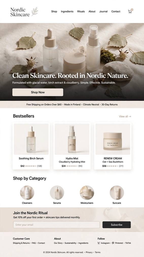 Nordic Skincare - E-Commerce website design