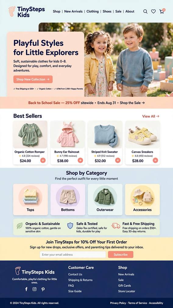 TinySteps Kids - E-Commerce website design