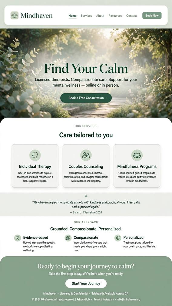 Mindhaven - Healthcare website design