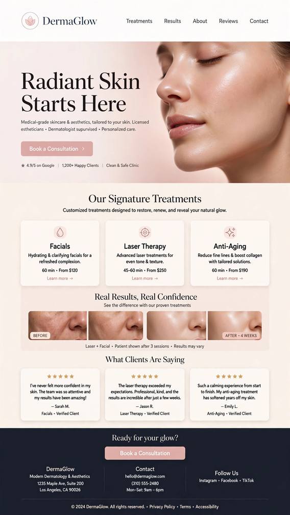 DermaGlow - Healthcare website design