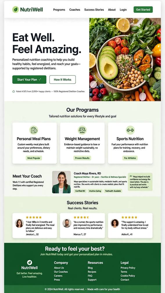 NutriWell - Healthcare website design