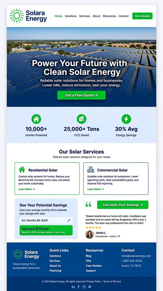 Solara Energy - Informative website design