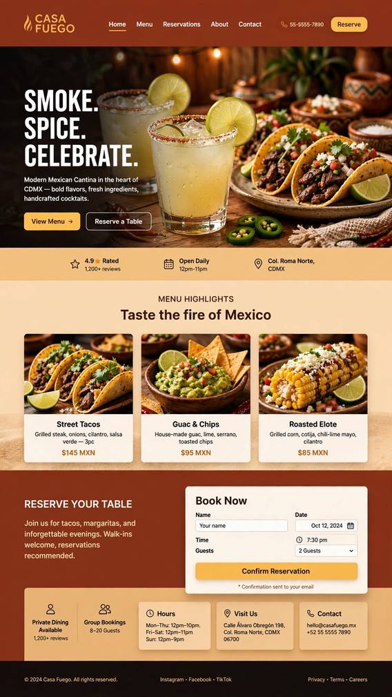 Casa Fuego - Restaurant website design