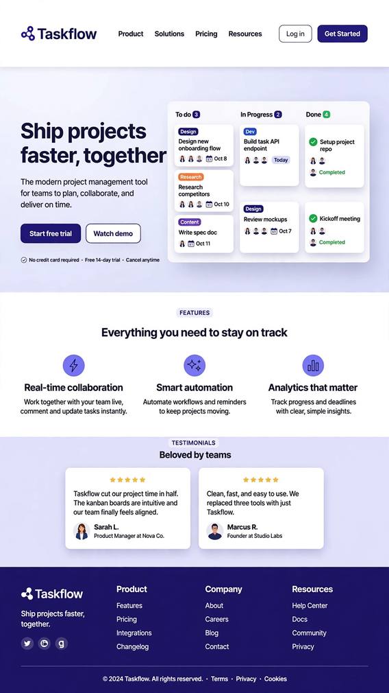 Taskflow - Web App website design