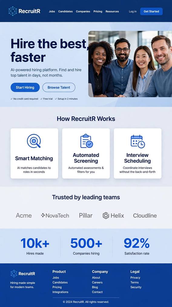 RecruitR - Web App website design