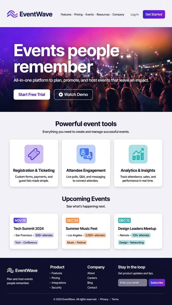 EventWave - Web App website design