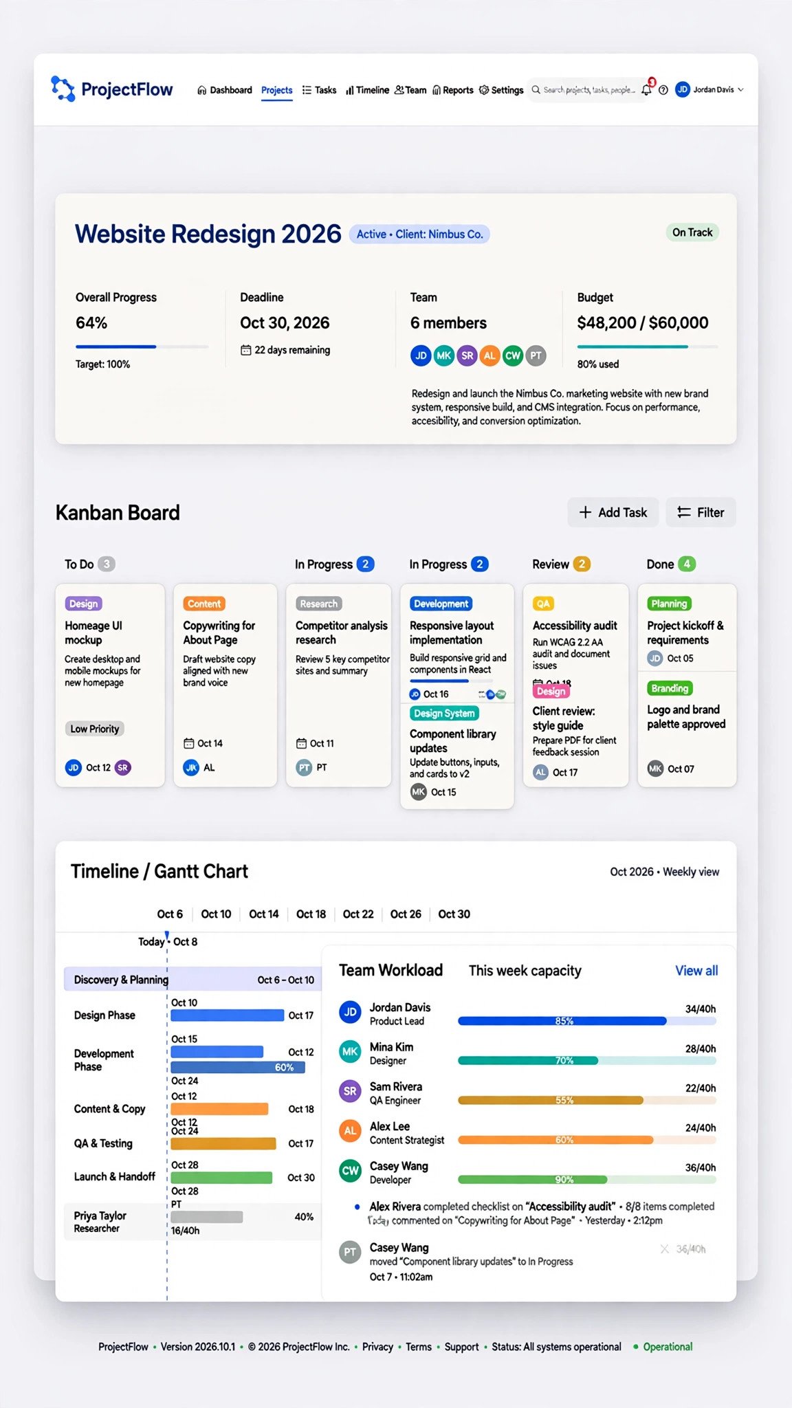 Project Management Tool - Web App website concept design