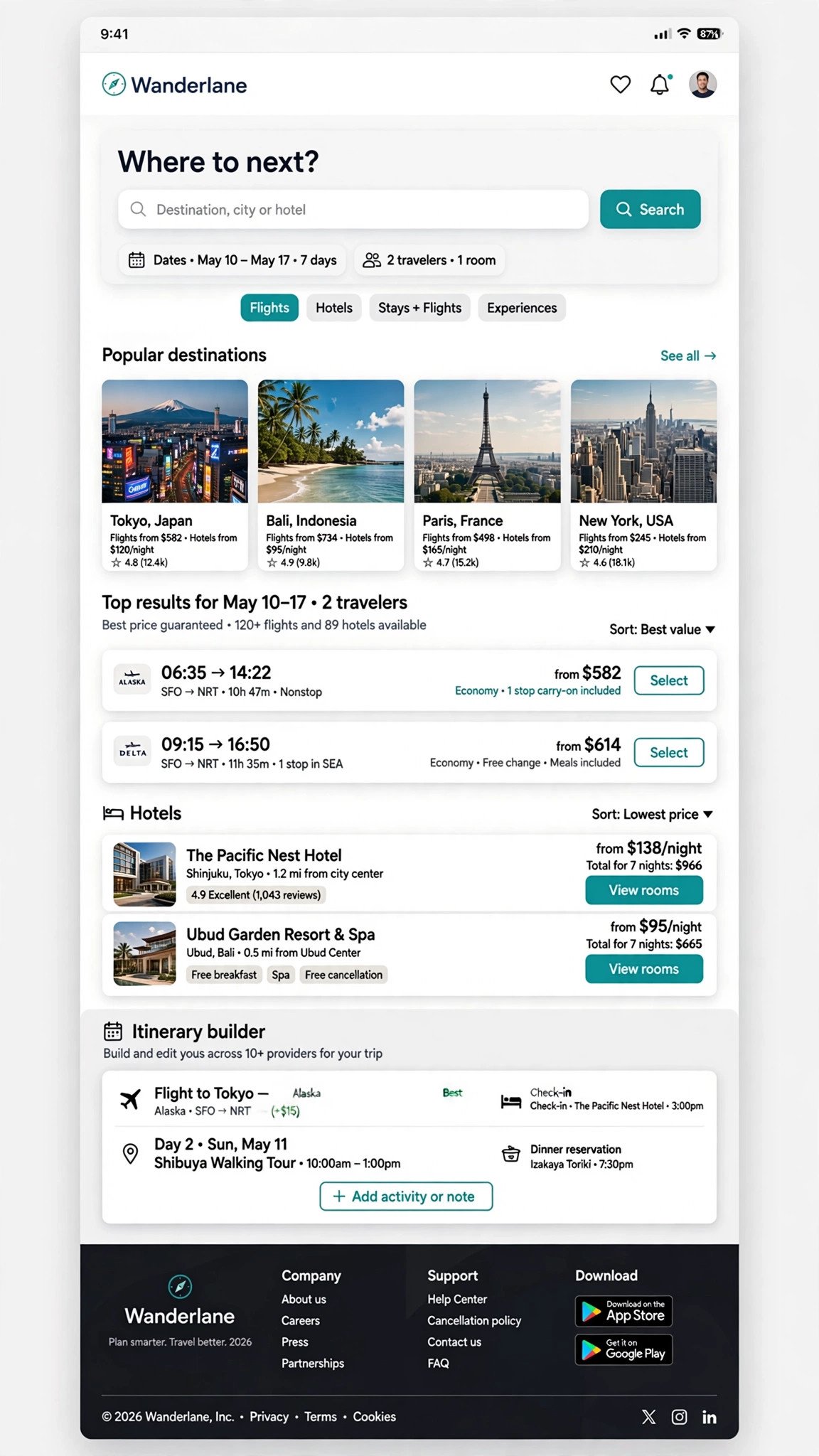 Travel Booking App - Web App website concept design